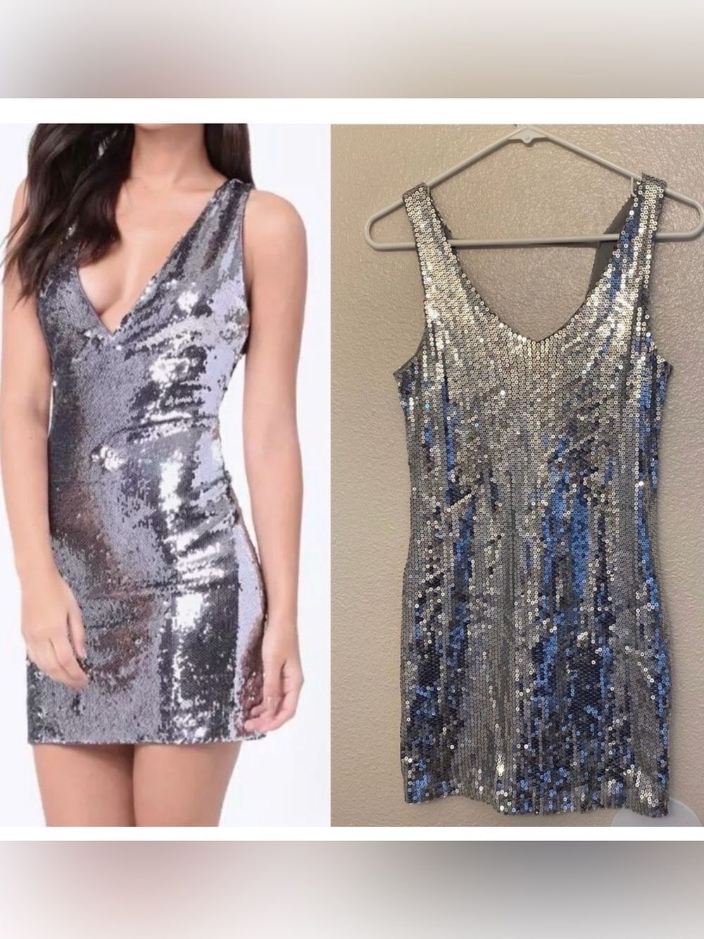 Style Biz Inc deep v neck Sexy y2k formal Bodycon Stretchy Mini Party dress S